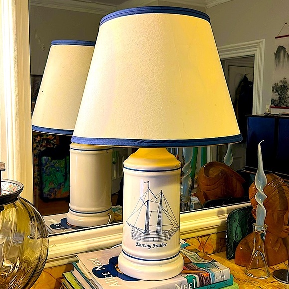 Vintage Other - Vintage Nautical Theme Table Lamp – Timeless Maritime Masterpiece - Blue & White